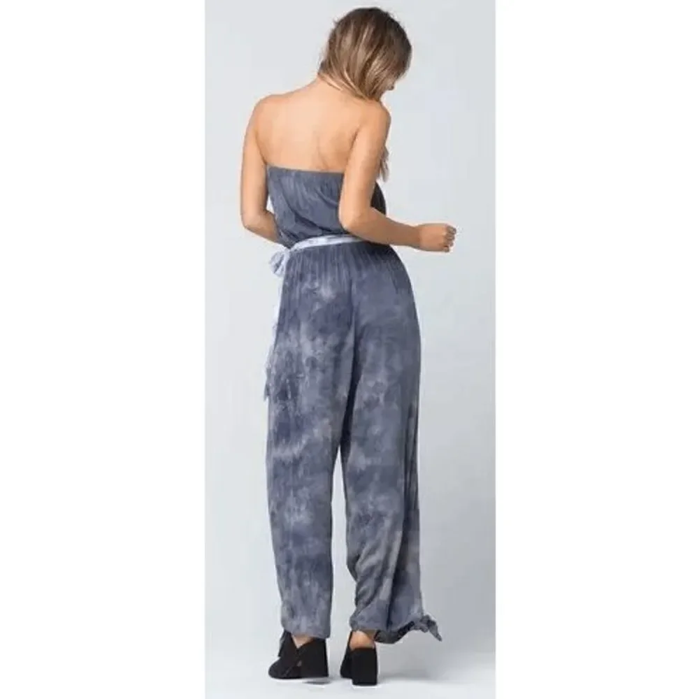 Free People Just Float Gray Blue Strapless Tie Dye Jumpsuit Medium - Picture 2 of 11